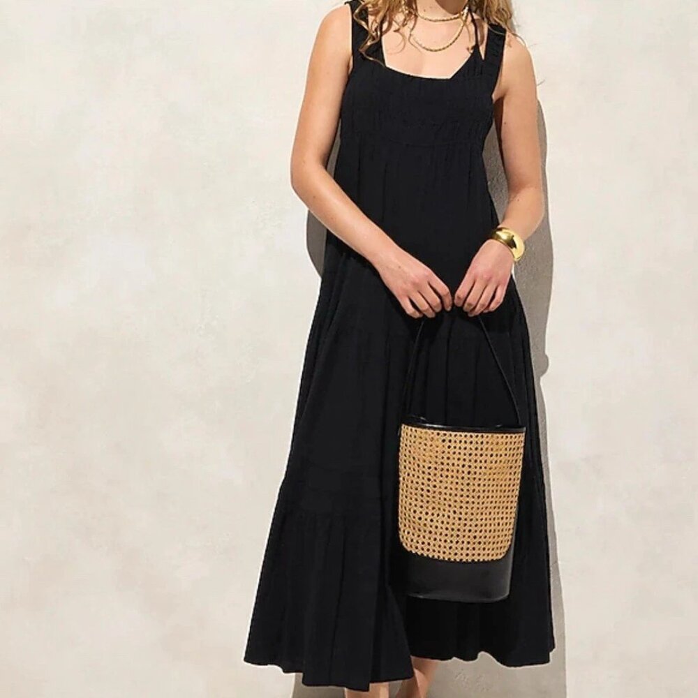 J. Crew Airy Gauze Tiered Maxi Dress in Black